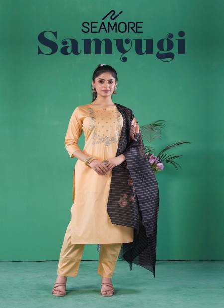 Samyugi By Seamore Art Silk Kurti With Bottom Dupatta Supplier In India